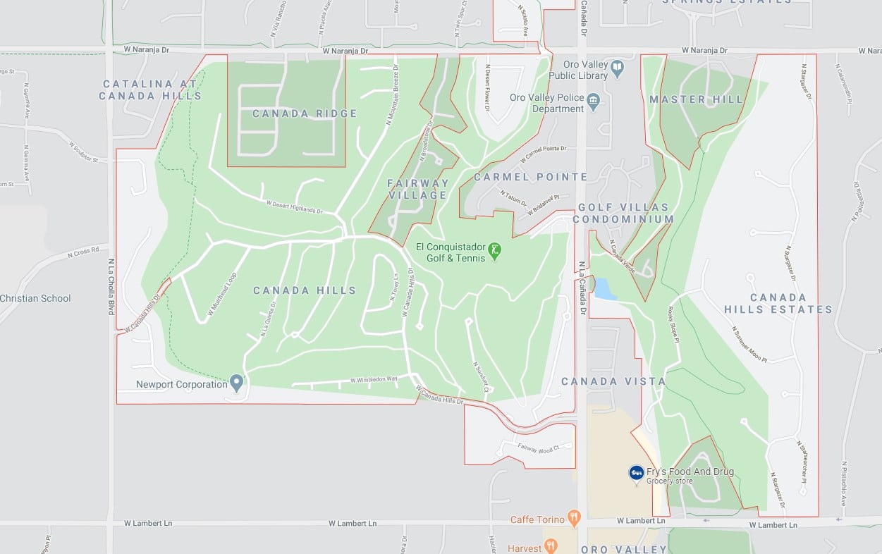 canada hills oro valley map