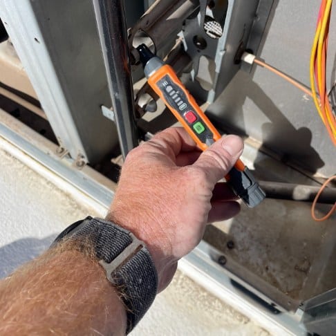 Checking for gas leaks: if present, they would trigger a heater repair or furnace repair