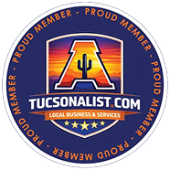Circular TucsonList.com badge featuring a sunset shield logo with 'Proud Member' border, signaling local business and services membership.