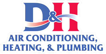 D&H logo with blue and red letters and the text 'Air Conditioning, Heating, & Plumbing'