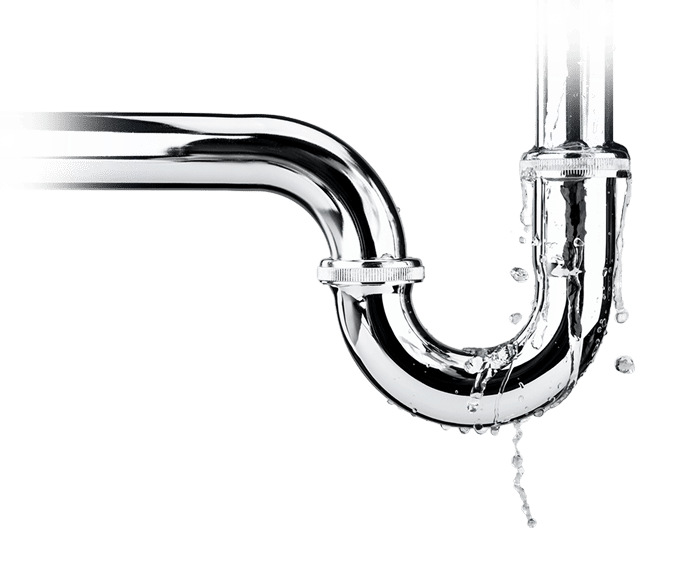 Chrome P-trap plumbing pipe with a curved U-bend and water droplets, typical under-sink component
