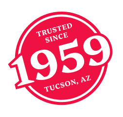 Circular pink badge reading '1959' with 'Trusted since' and 'Tucson, AZ'.