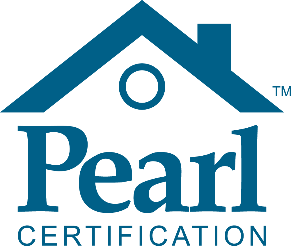 Pearl Certification logo: stylized blue house roof above the text 'Pearl Certification'.