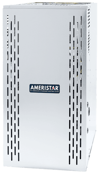 Vertical metal electrical cabinet with numerous slotted vents and an Ameristar logo .