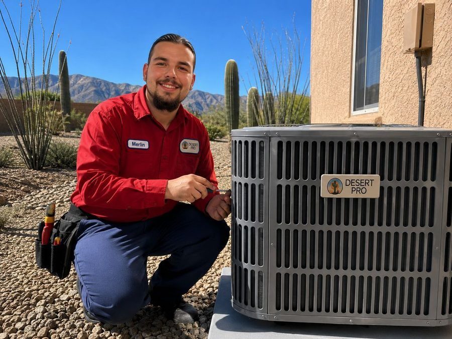 technician in front of a dessert pro ac unit