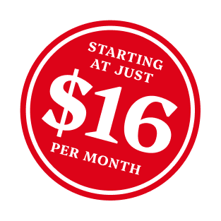 Red circular discount badge reading 'Starting at just $16 per month'