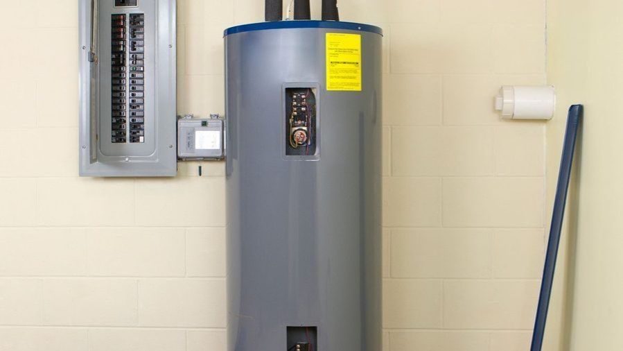 Traditional water heater installed.
