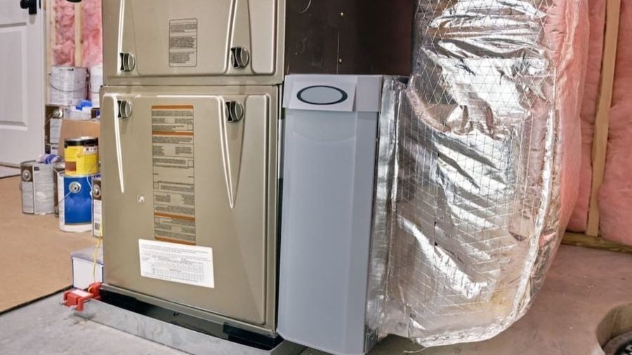 Heating unit in basement.